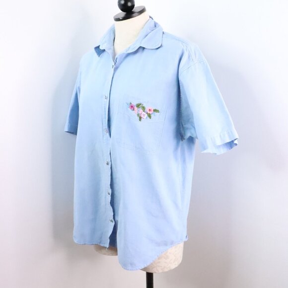 Vintage Capacity Women's M/L 90's Cotton Denim Button-Up Embroidered Shirt - Picture 3 of 12